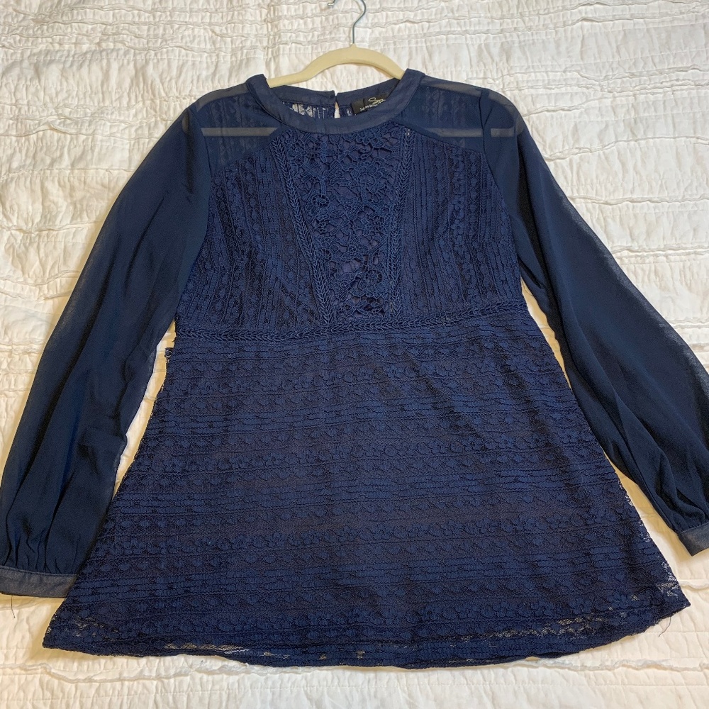 BLUE LACE EMPIRE WAIST BLOUSE